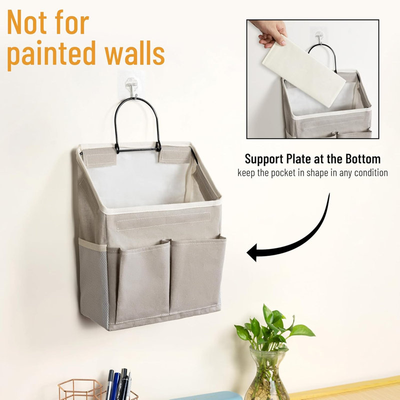 2Pcs Wall Hanging Storage Bag, Small Door Closet Linen Fabric Pockets Organizer, Waterproof Multi Functional For Living Room Bedroom Bathroom Kitchen RV Camper With Hooks All Grey