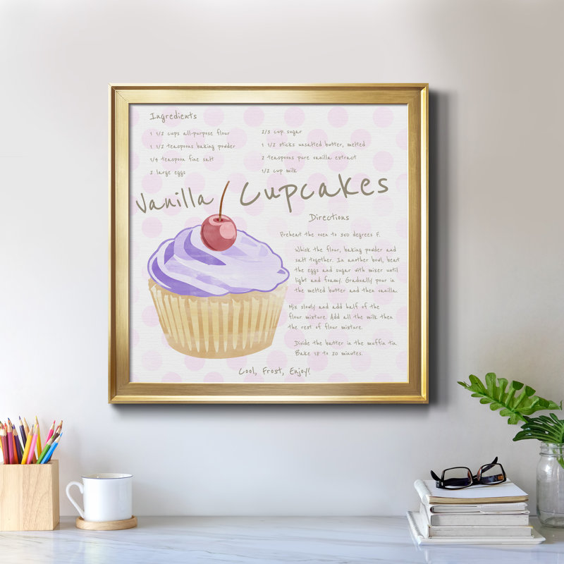 Vanilla Cupcake - cadre photo, art textuel sur toile, H 34,5 po x l 34,5 po x P 1,5 po, Toile encadrée dorée