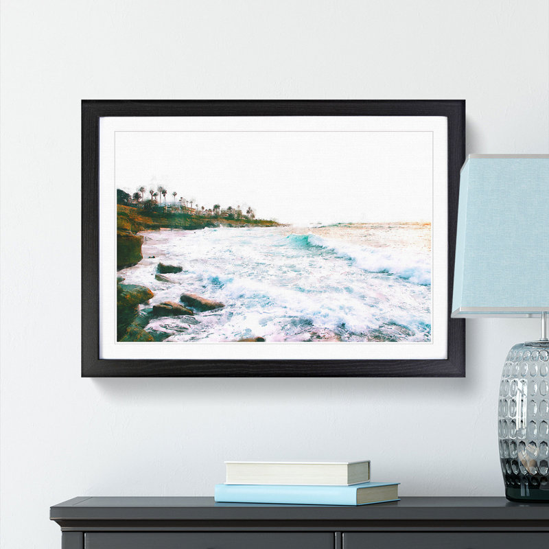 San Diego Seascape 1 Piece Single Picture Frame Painting on MDF, 45cm H x 63cm W x 2cm D, Black Framed