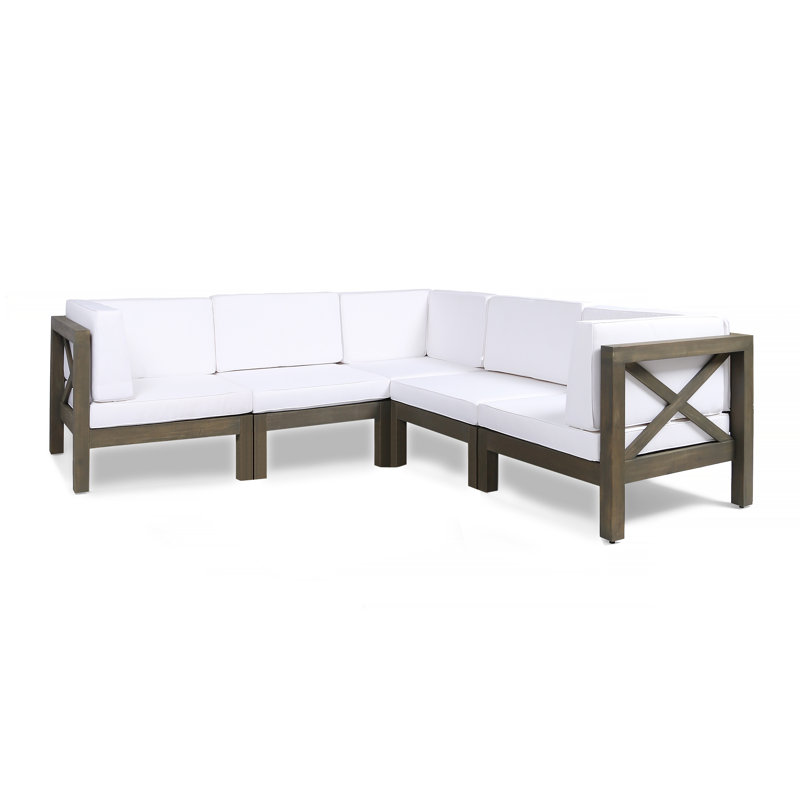 Ensemble de conversation modulaire avec coussins 5 pièces Luthersville, Structure grise / coussin blanc