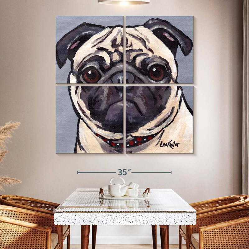 Brampt Pug On Gray, 50" H x 50" W