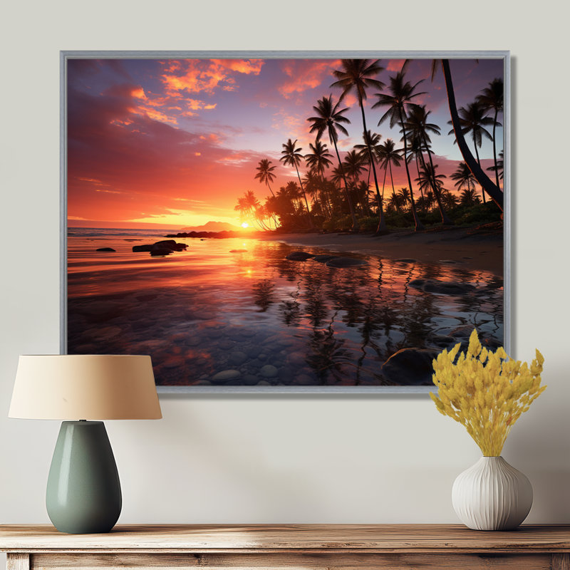 Hawaii Hawaiian Sunrise - Art mural d'Hawaï, H 12 po x l 20 po x P 1 po, Encadrement argenté