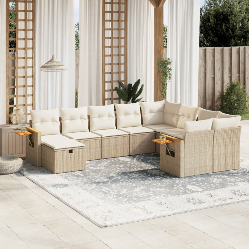 Vidaxl Sofa Set, Cream Cushion/Beige Frame