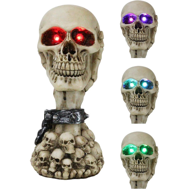 Shackled Skeleton Hand Holding Skull With LED Eyes With Morphing Skulls Figurine