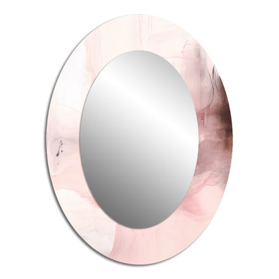 Pink Delicate Abstract Marble IV - Large Oval Wall Mirror On Metal