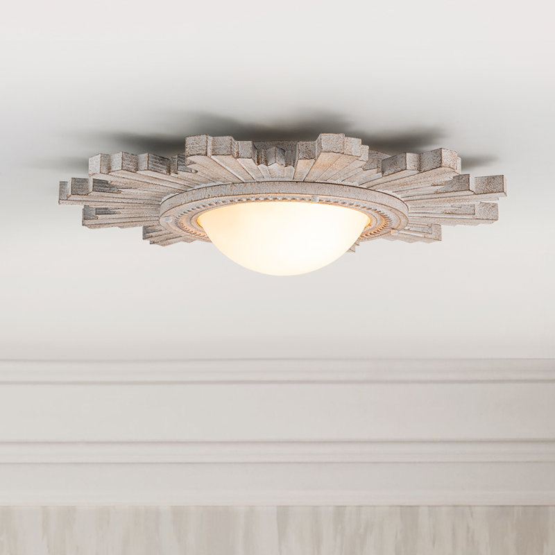 Plafonnier encastré 2 lumières avec abat-jour en résine Sunburst, Blanc