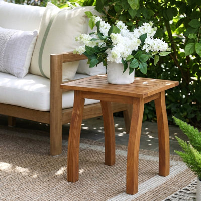 Solid and Manufactured Wood Slatted Outdoor Side Table