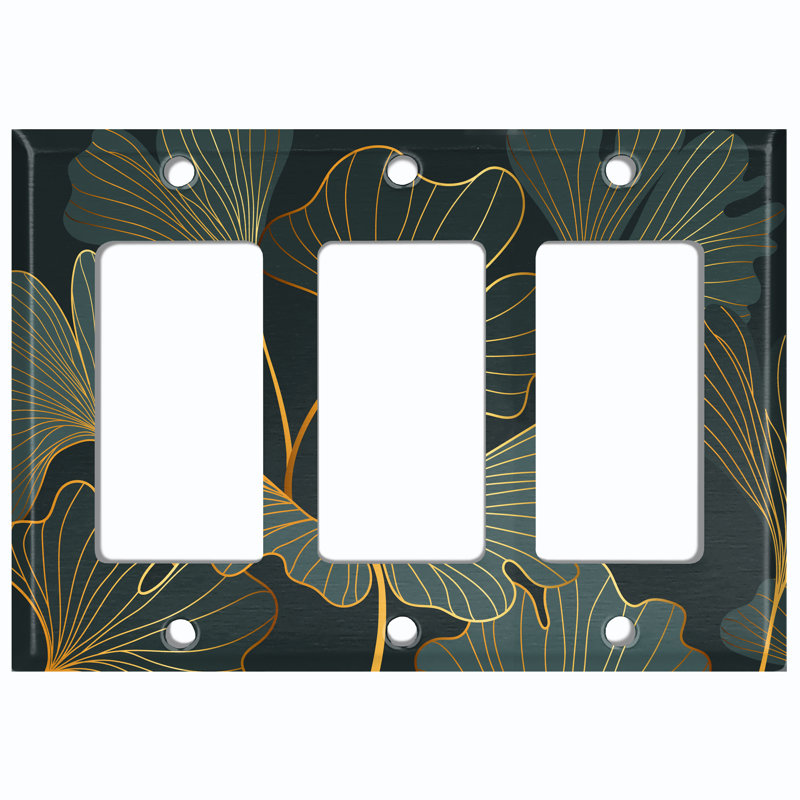 Green Lily Plant Leaves Paint Print 3 - Gang Toggle Light Switch Standard Wall Plate