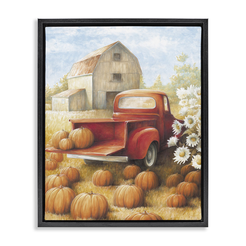 "Pumpkin Harvest", art mural encadré flottant par échelle blanche, Cadre flottant noir de jais, H 21 po x l 17 po
