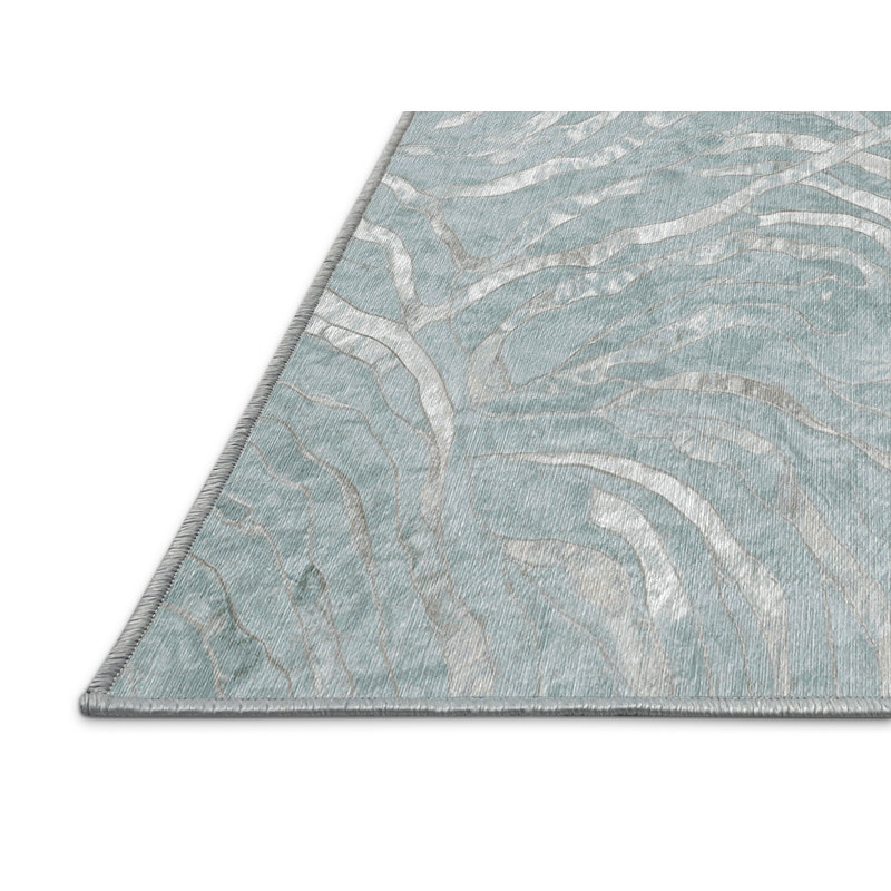 Machine Washable Blue Area Rug, Square 8'