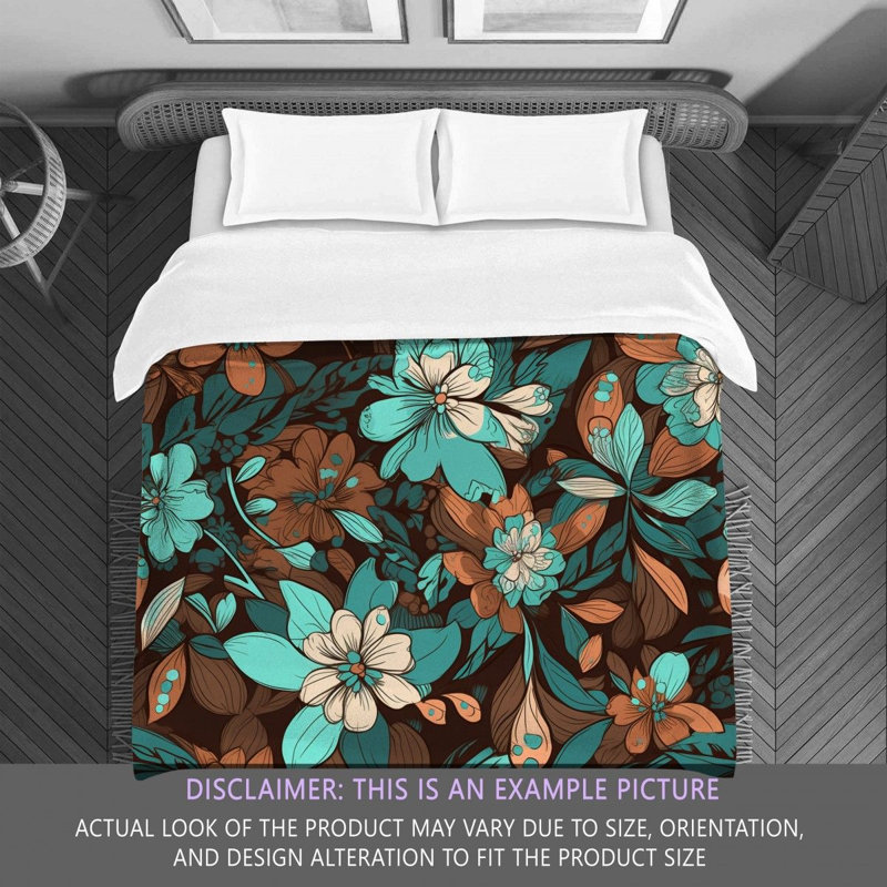 Machine Printed Comforter, Twin Comforter, Brown/Turquoise Floral
