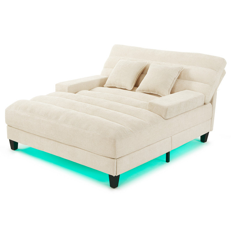 Chaise longue surdimensionnée en chenille avec dossier réglable et lumières DEL, Beige