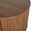 Table basse à plateau relevable elliptique avec rangement caché et rainures ondulées - grain de bois