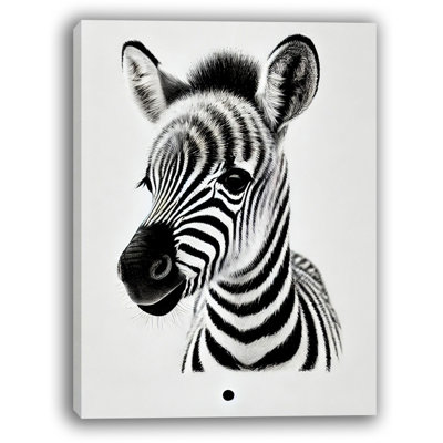 Monochrome Baby Zebra – Wrapped Canvas Wall Ar