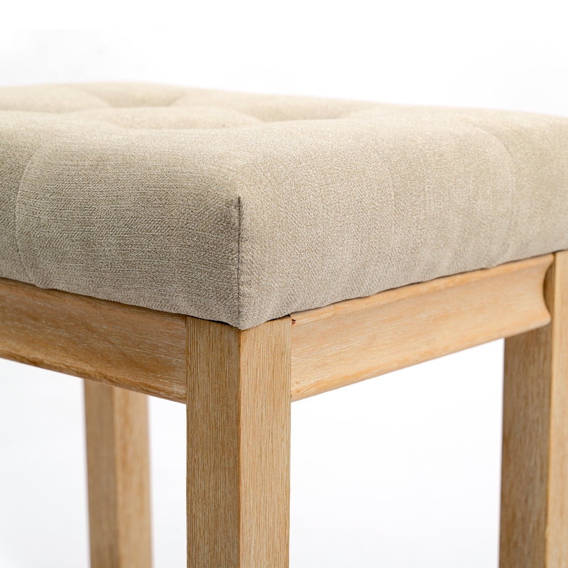 24 Inch Upholstered Extra-wide Cushion Wooden Kitchen Island Counter Height Barstools, Khaki