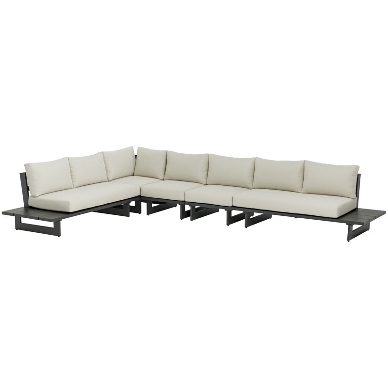 Canapé modulaire d'extérieur avec coussins Kirit 157, gris, Crème