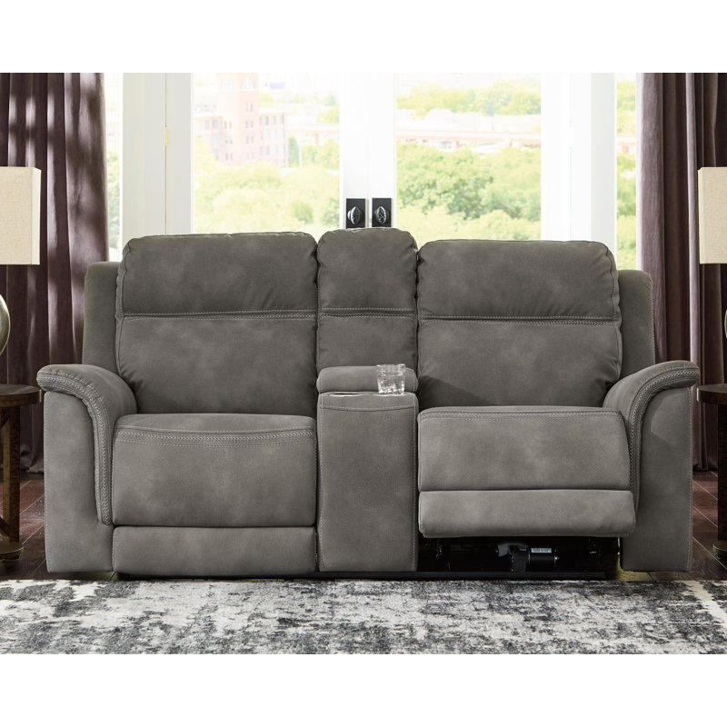 Gordils 76'' Faux Leather Power Reclining Loveseat, Slate Gray Faux Leather