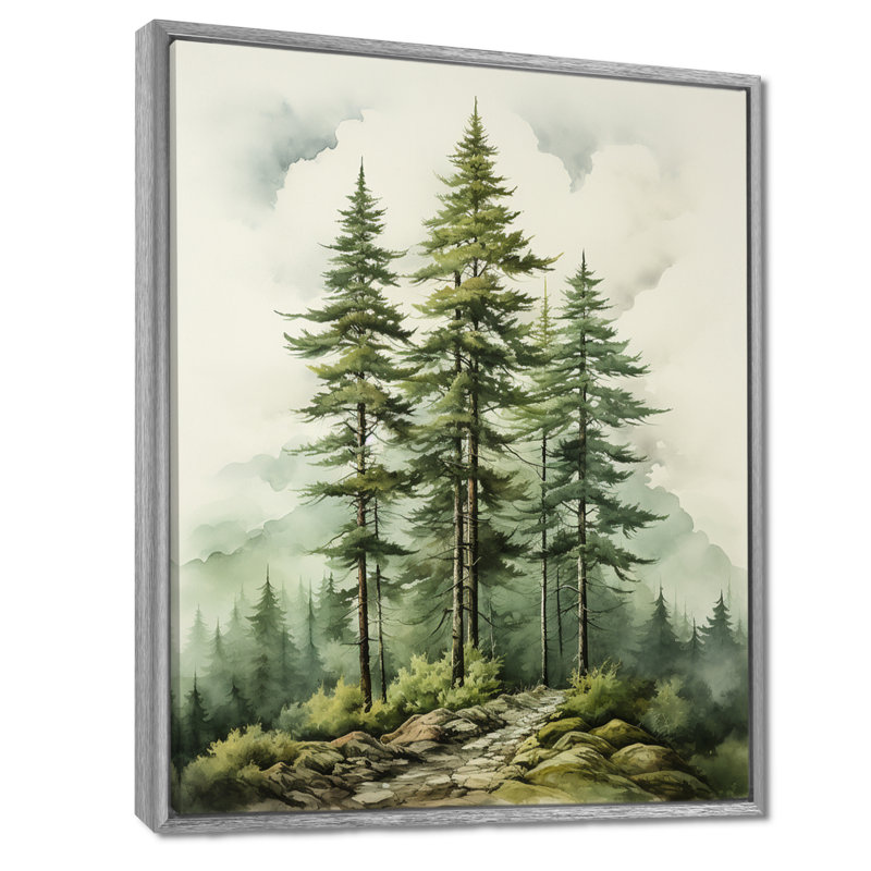 Vert arbre vert Eternal Guardians II - arbre pin, art mural encadré, H 32 po x l 16 po x P 1 po, Encadrement argenté