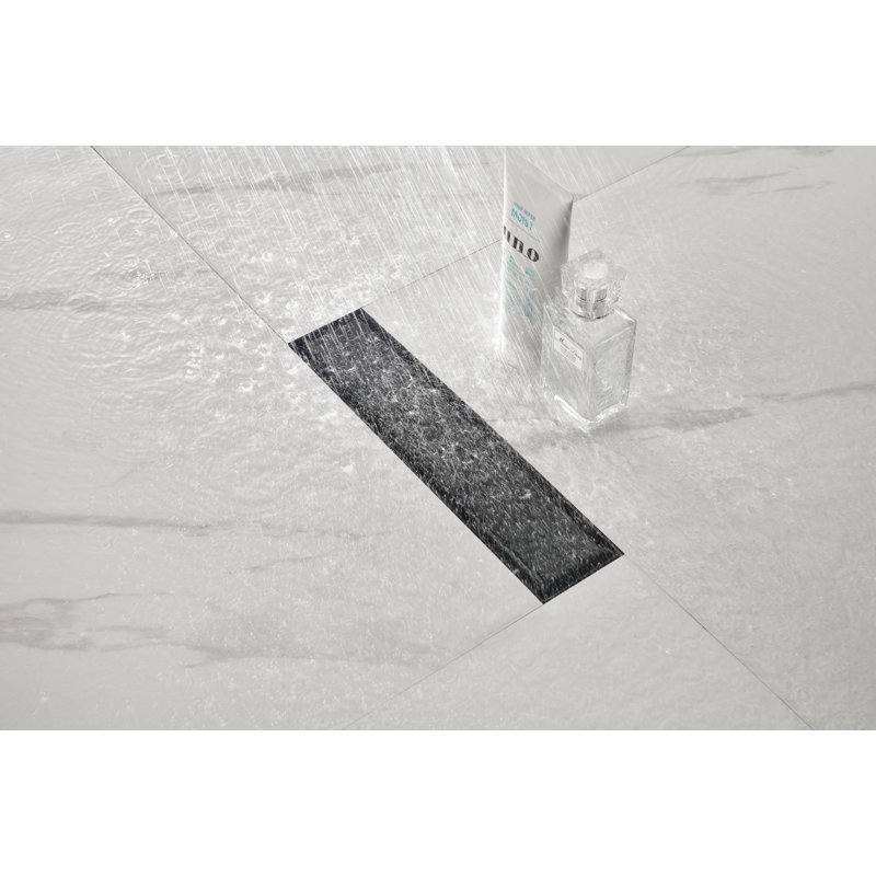 Drain de douche linéaire de 12 pouces avec couvercle plat amovible et bride, acier inoxydable, avec crépine et pieds de nivellement, noir mat