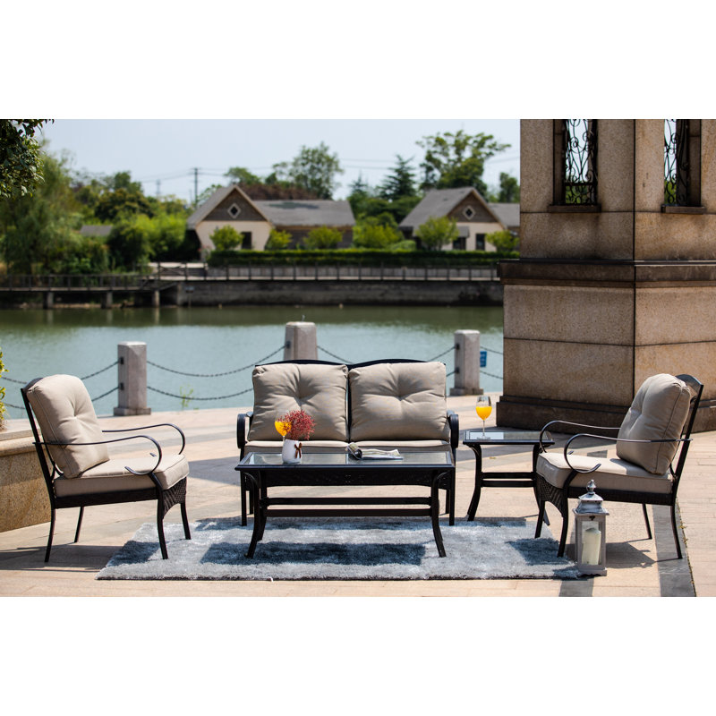 Ensemble de conversation avec canapé et coussins 5 pièces Hallberg, Beige