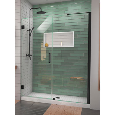 DreamLine Unidoor-LS 57 - 58 inch W x 72 inch H Frameless Hinged Shower Door with L-Bar in Matte Black