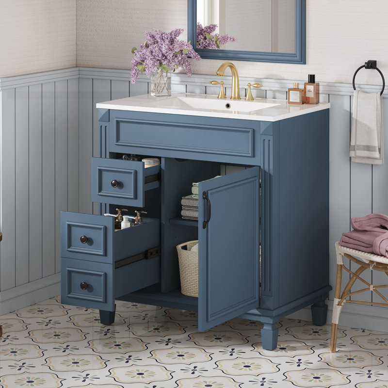 Meuble-lavabo 24 po avec lavabo supérieur, Bleu, 24"