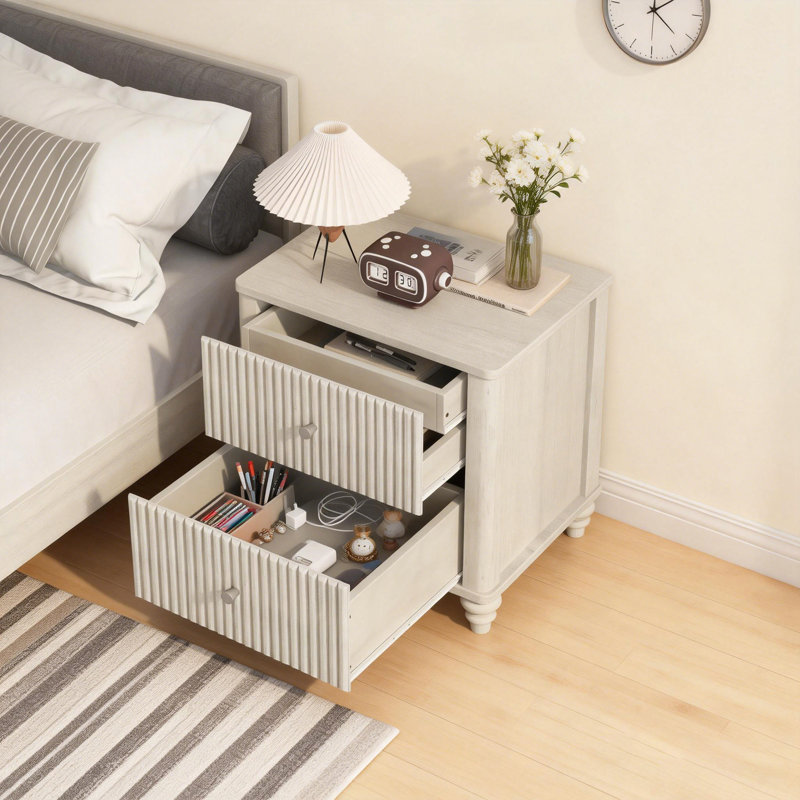 Ensemble de chambre à coucher 3 pièces avec lit et 2 tables de chevet, Beige, Très grand lit
