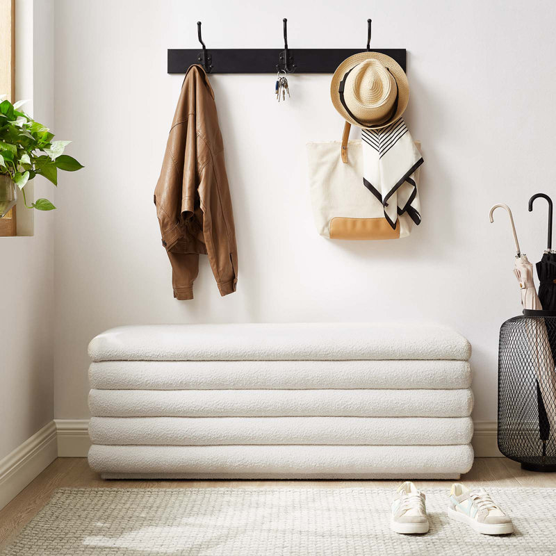 Cloud Boucle Upholstered Storage Bench with Channel Tufting