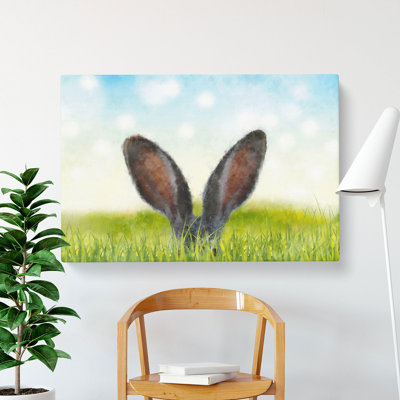 Ears Of A Hare In The Grass Painting - Wrapped Canvas