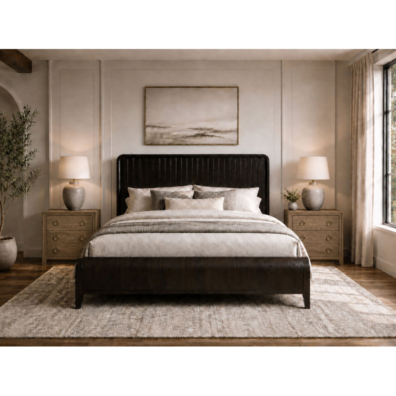 Ensemble de chambre à coucher 3 pièces avec lit à panneaux en grains de poivre et tables de chevet USB, Grand lit