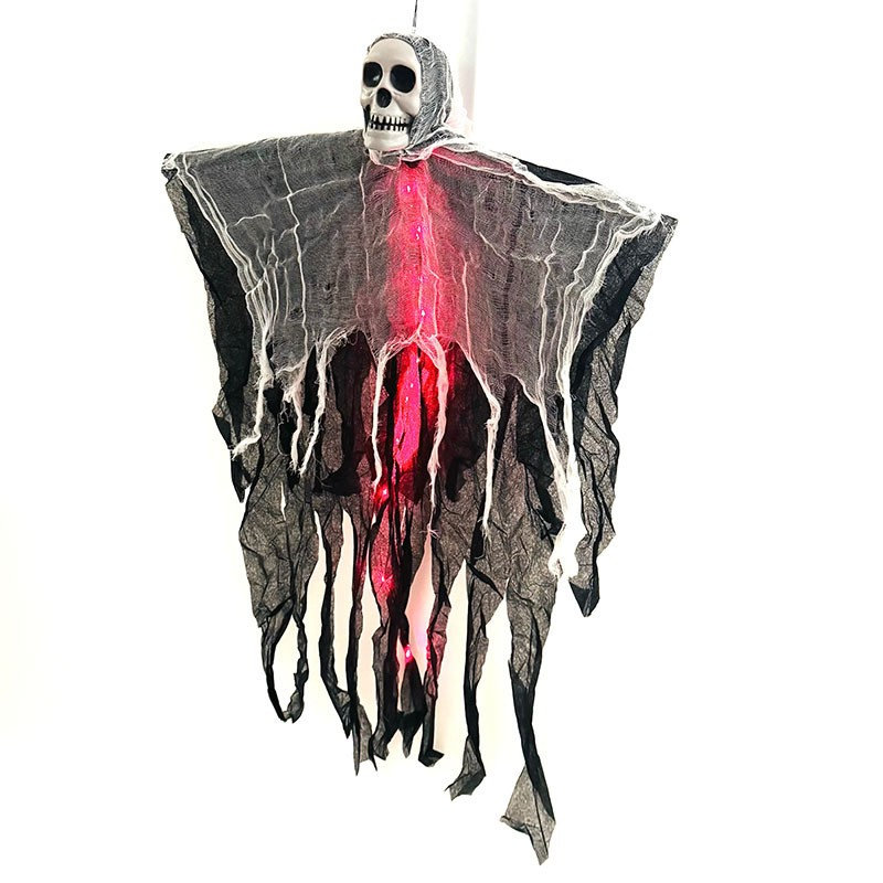 Halloween, crâne brillant et fantôme suspendu, C