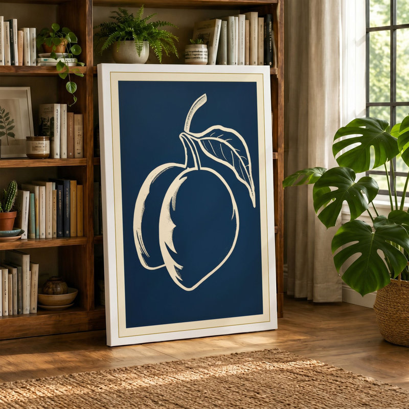 Peach Study Botanical - Wrapped Canvas, 36x24 - 91.4 x 61.0 cm, Terracotta Border