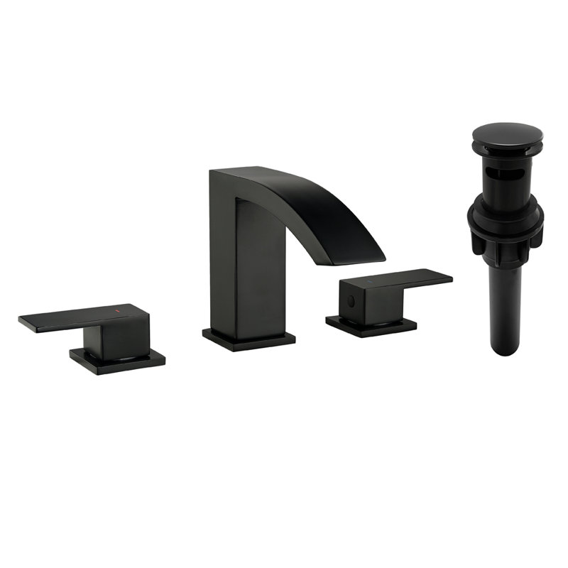 Robinet de salle de bain à large entraxe avec drain 8 pouces, Noir