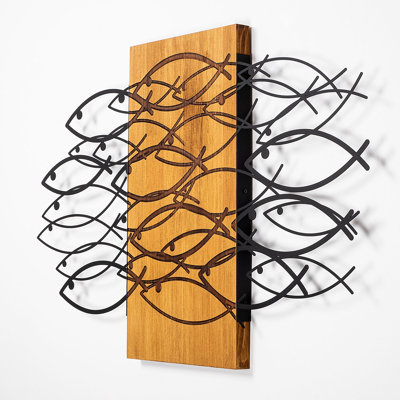 Elegant Decorative Wooden Wall Accessory, Walnut & Black, 22.8 x 35.4 inches | 50% Real Wood (Thickness: 1.2 inches) & Metal (Thickness: 0.06 inches) | Unique Texture & Color Variations | Perfect for Home Décor