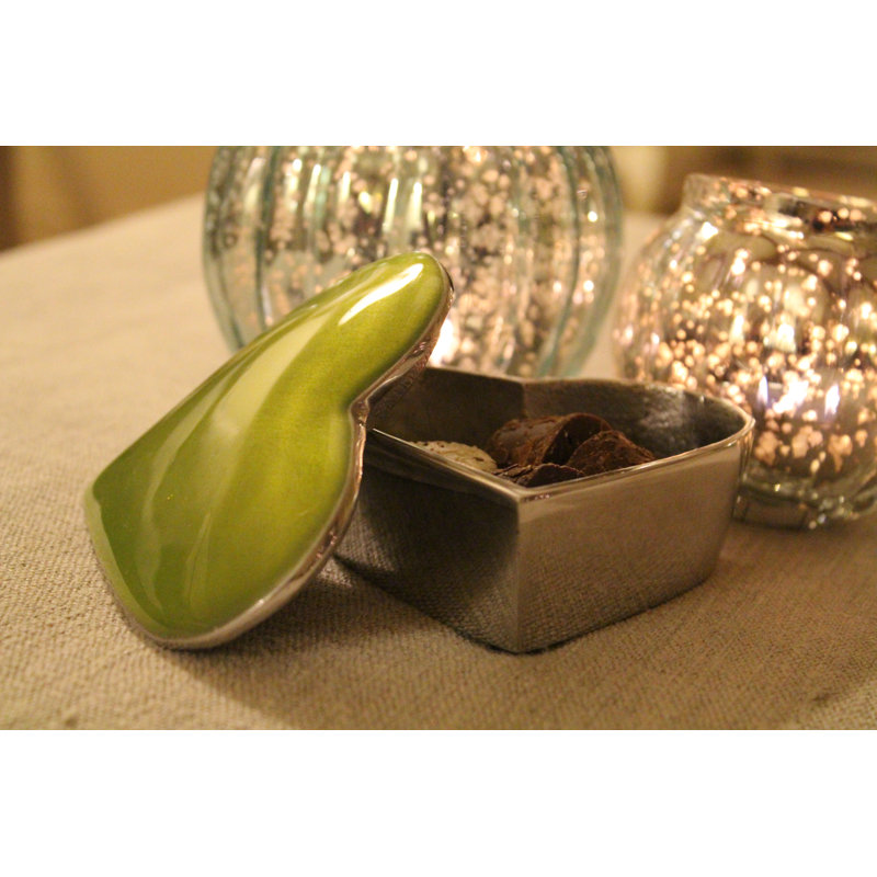 Metal Jewelry Box + Mirror, Lime