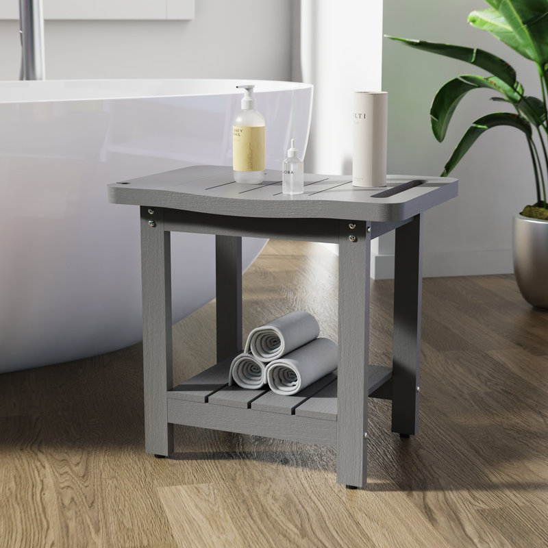 Banc de douche avec support de douche, tabouret de douche avec tablette de rangement, siège de douche imperméable pour l'intérieur ou l'extérieur