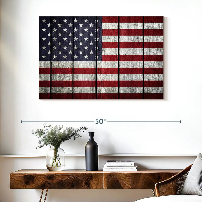 Drapeau américain Borges sur bois, H 26 po x l 39 po
