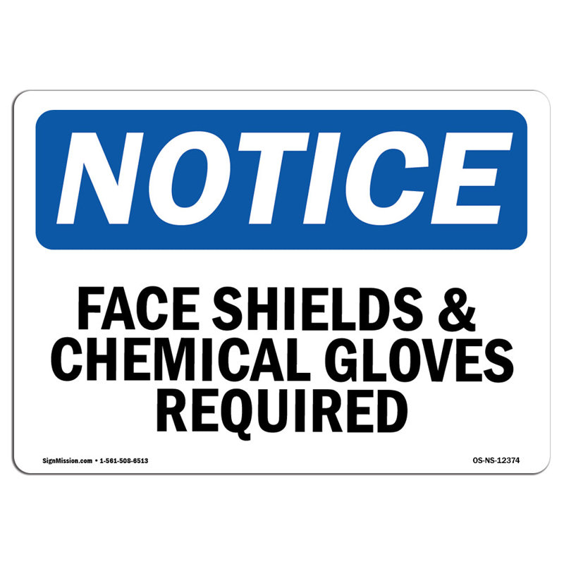 Panneau de protection faciale et gants chimiques requis en aluminium 12 x 18