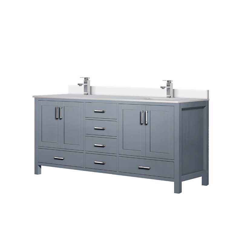 Ensemble de meuble-lavabo double avec comptoir en quartz et robinet, Gris foncé