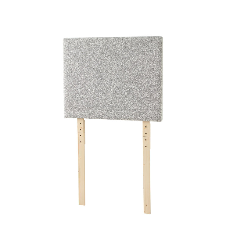 Twin XL upholstered headboard in grey speckled boucle fabric with adjustable light wood legs