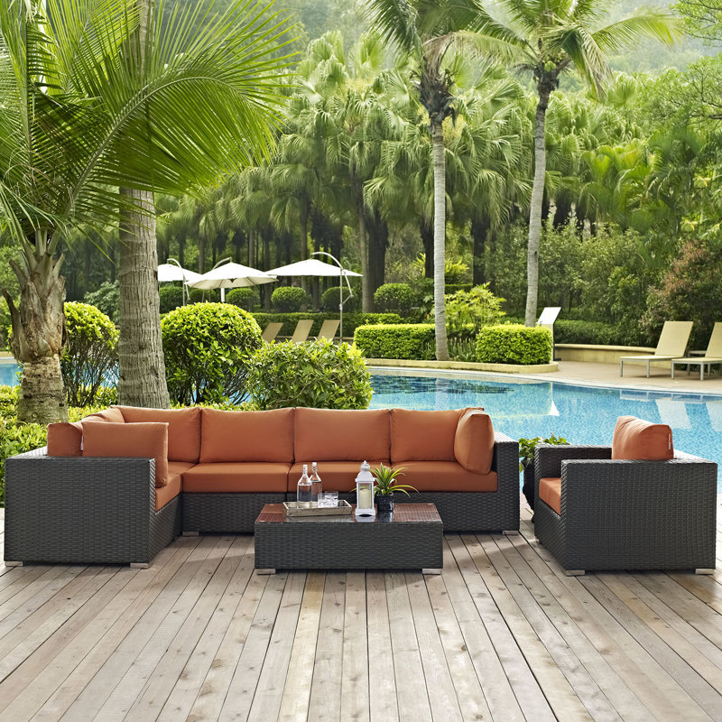 Stopover 7 Piece Outdoor Patio Sunbrella Sectional Set, Canvas Tuscan Sunbrella® Canvas