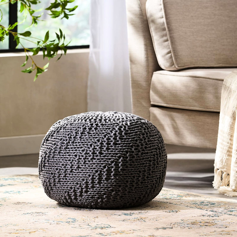 Pouf moderne tricoté en gris foncé pour animal de compagnie - Fascination faite à la main, 20 po x 14 po Grace ronde, 20 po