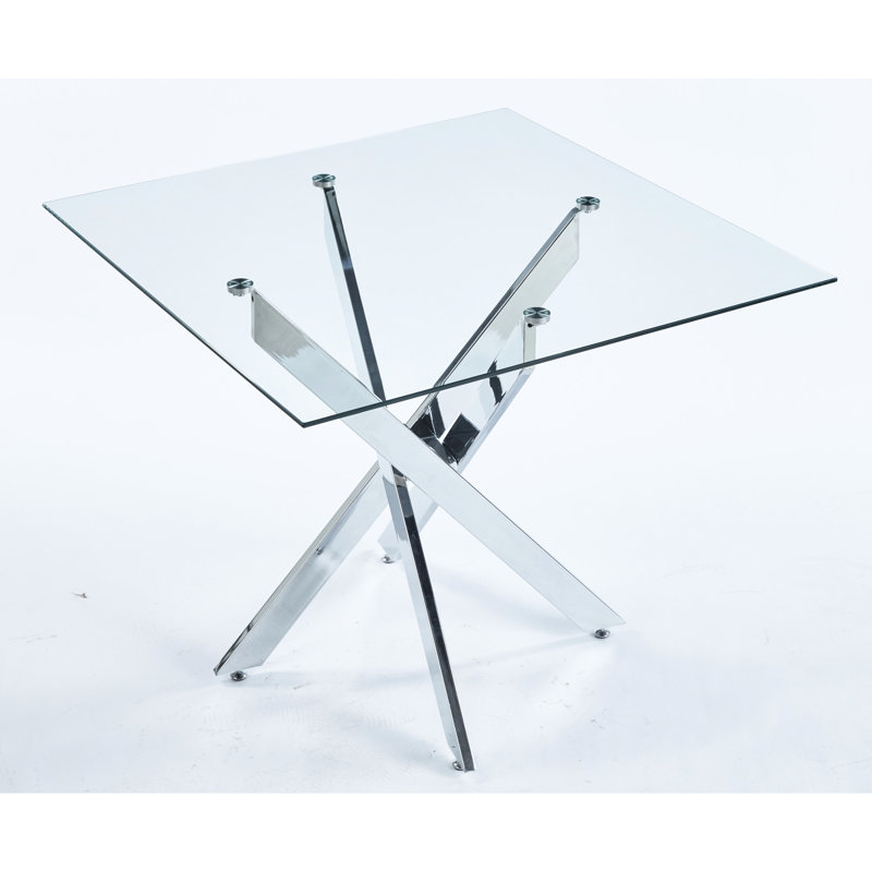 Table de cuisine moderne à la mode avec pieds en métal, verre trempé et installation simple pour un assemblage rapide