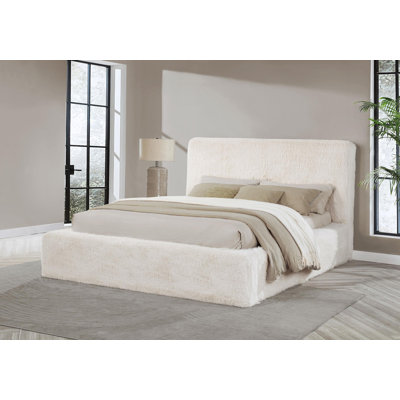 Faux Fur Upholstered Eastern Bed Cream