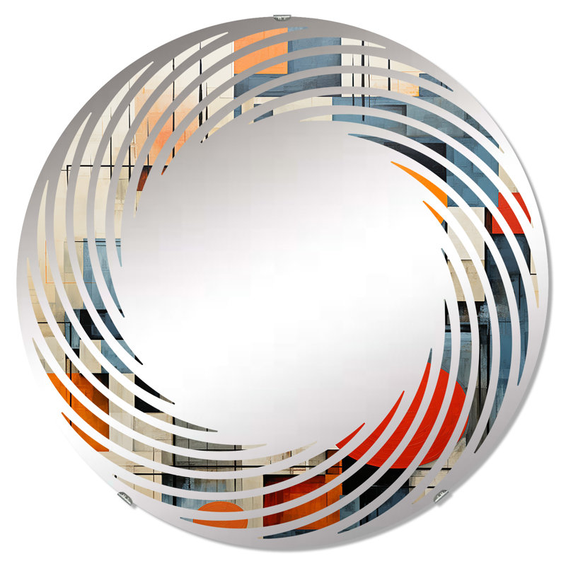 Constructivisme construit Horizons V - Cercle de miroir mural en spirale, 23,6 po x 23,6 po