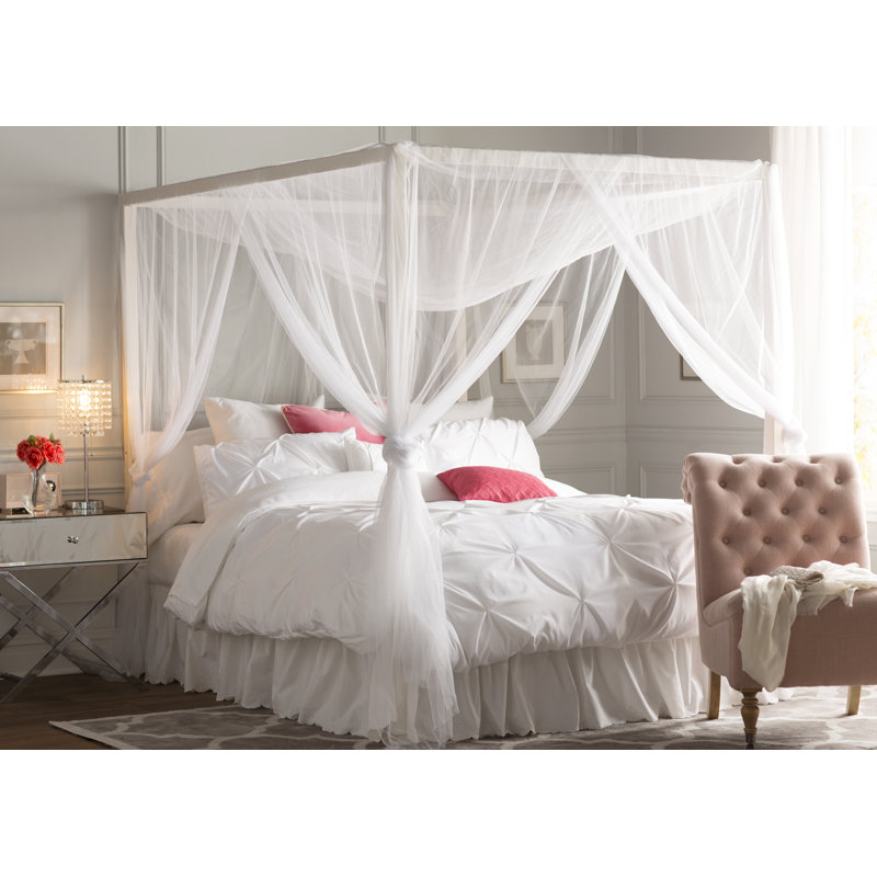 White Sheer Polyester Four-Post Bed Canopy