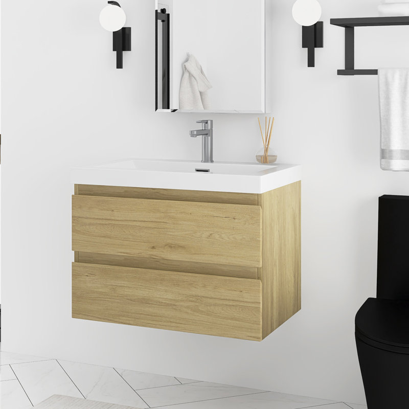 Meuble-lavabo flottant 30 po avec lavabo, Naturel