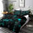 Teal And Black Geometric Microfiber Duvet Cover Set With Pillowcases, Digital Print Block Pattern Front With Solid Black Back, Reversible Bedding, Twin Full Queen King, Comforter And Pillow Inserts Not Included-122001164-122001158