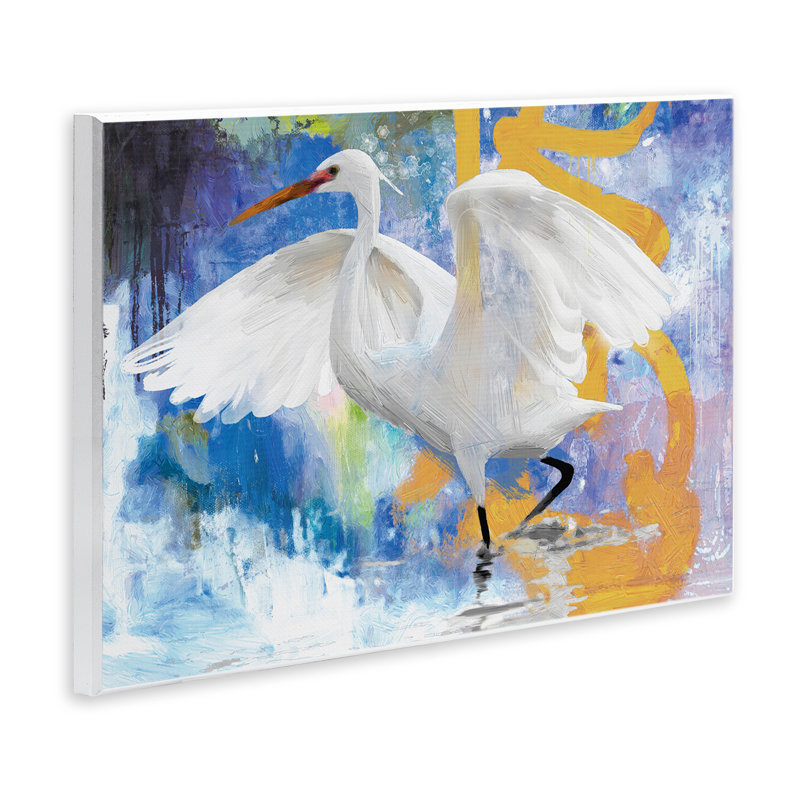  "Egret & Abstract Splash", art mural par Porter Hastings, H 10 po x l 15 po