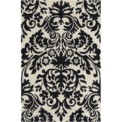  Jethro Authentic Hand-Tufted Handmade Black & Cream Abstract Floral Wool Area Rug